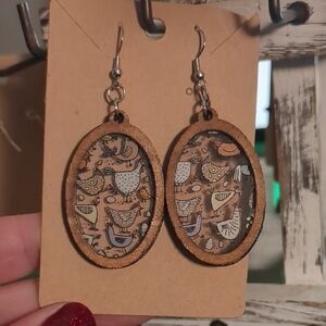 Hand-Painted Charming Brown Oval Earrings